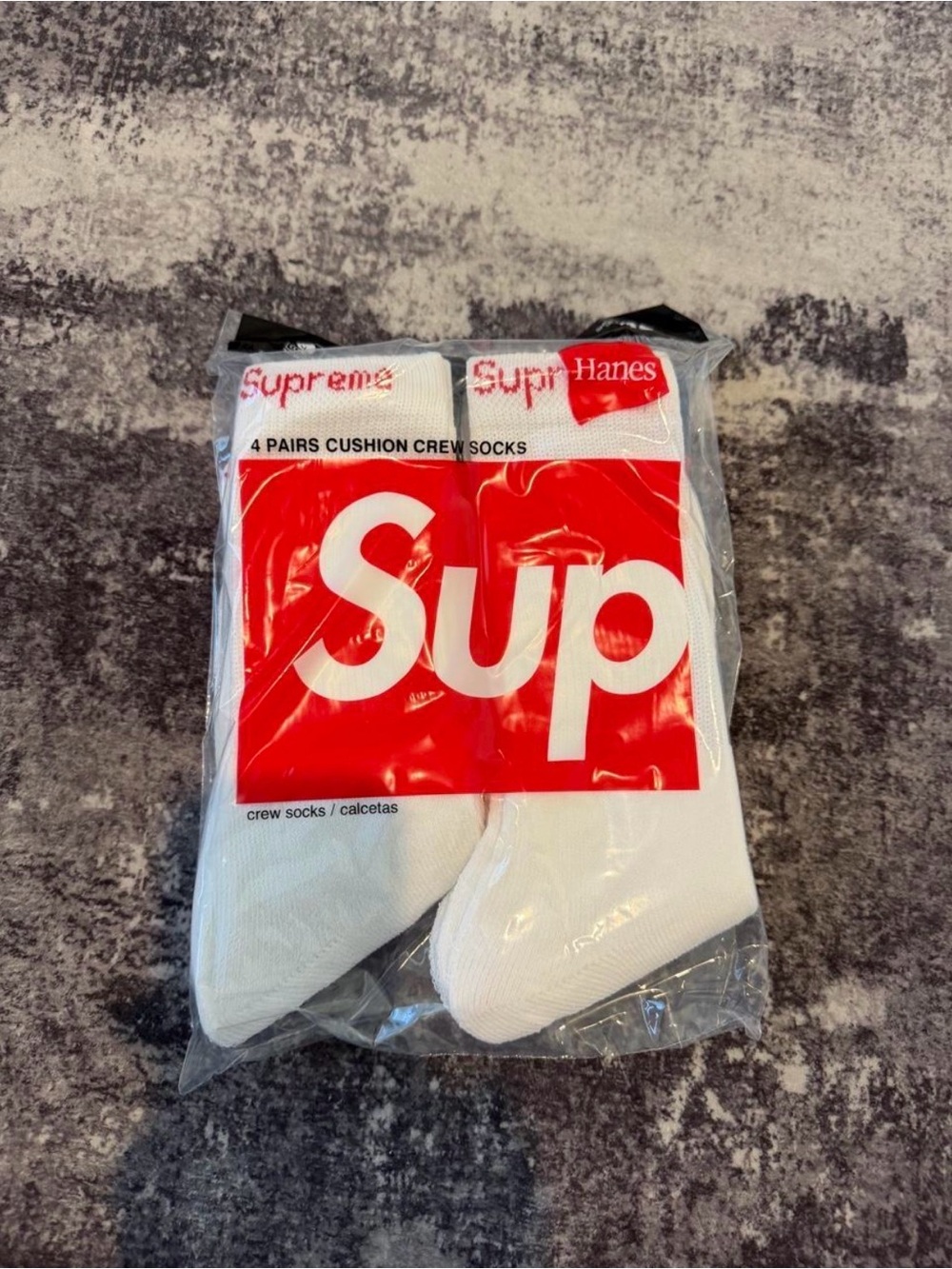 Hanes White Crew Socks with Red Logo Pack